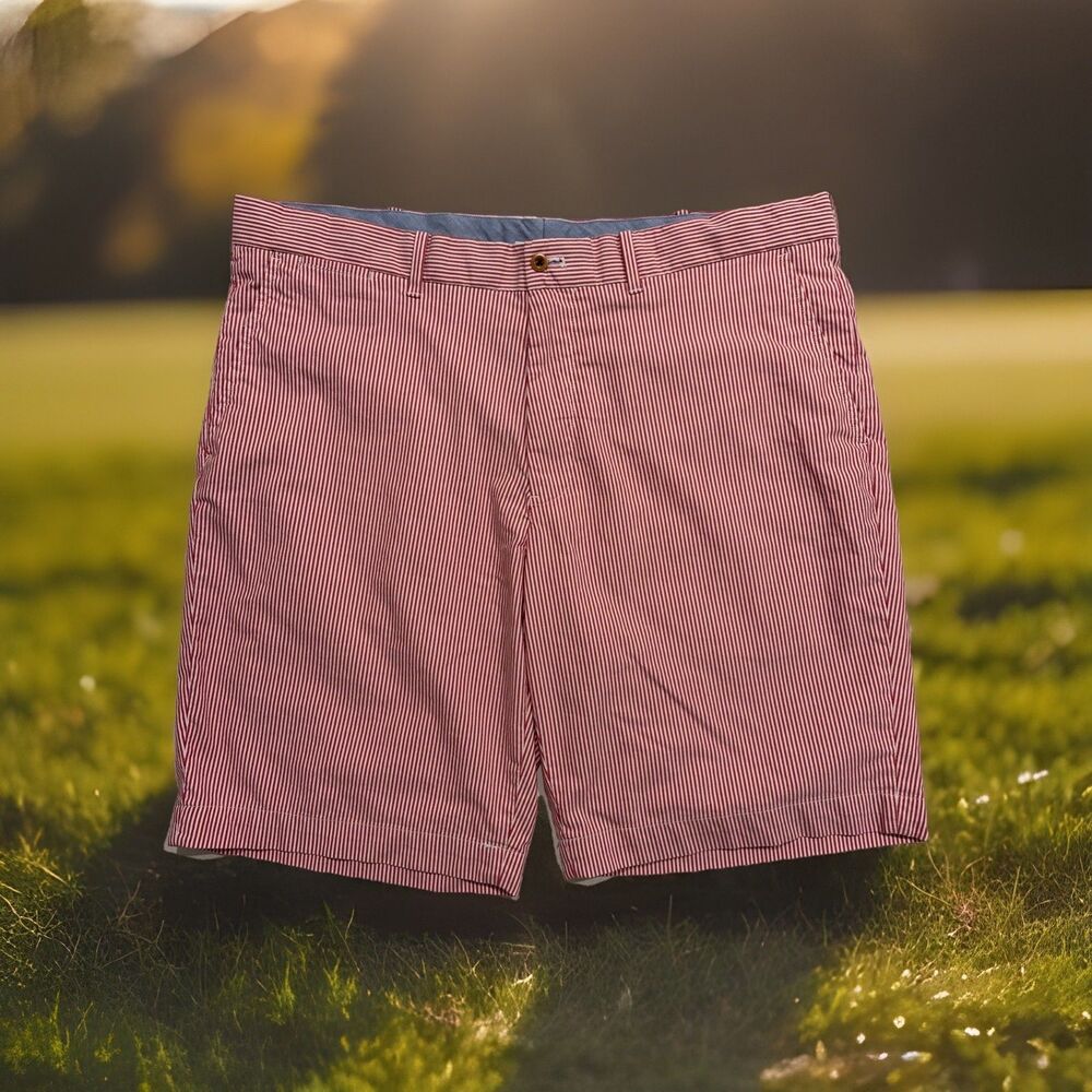 Polo Golf Ralph Lauren Shorts Seersucker Men's Size 36 Red White Stripe Chino RL